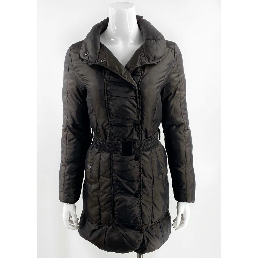 Zara Puffer Coat Sz Small Brown Mid Length Belted